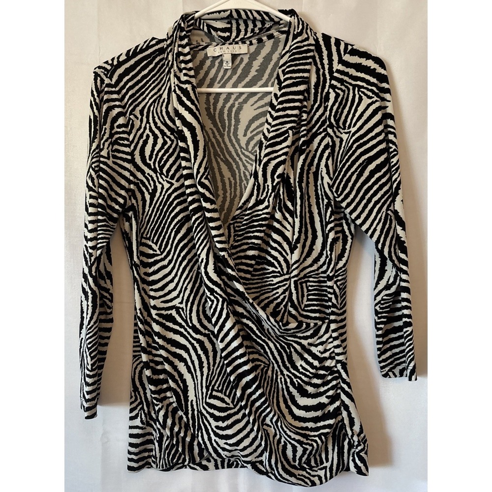 Chaus Black & White Animal Print Top Faux Wrap‎ M